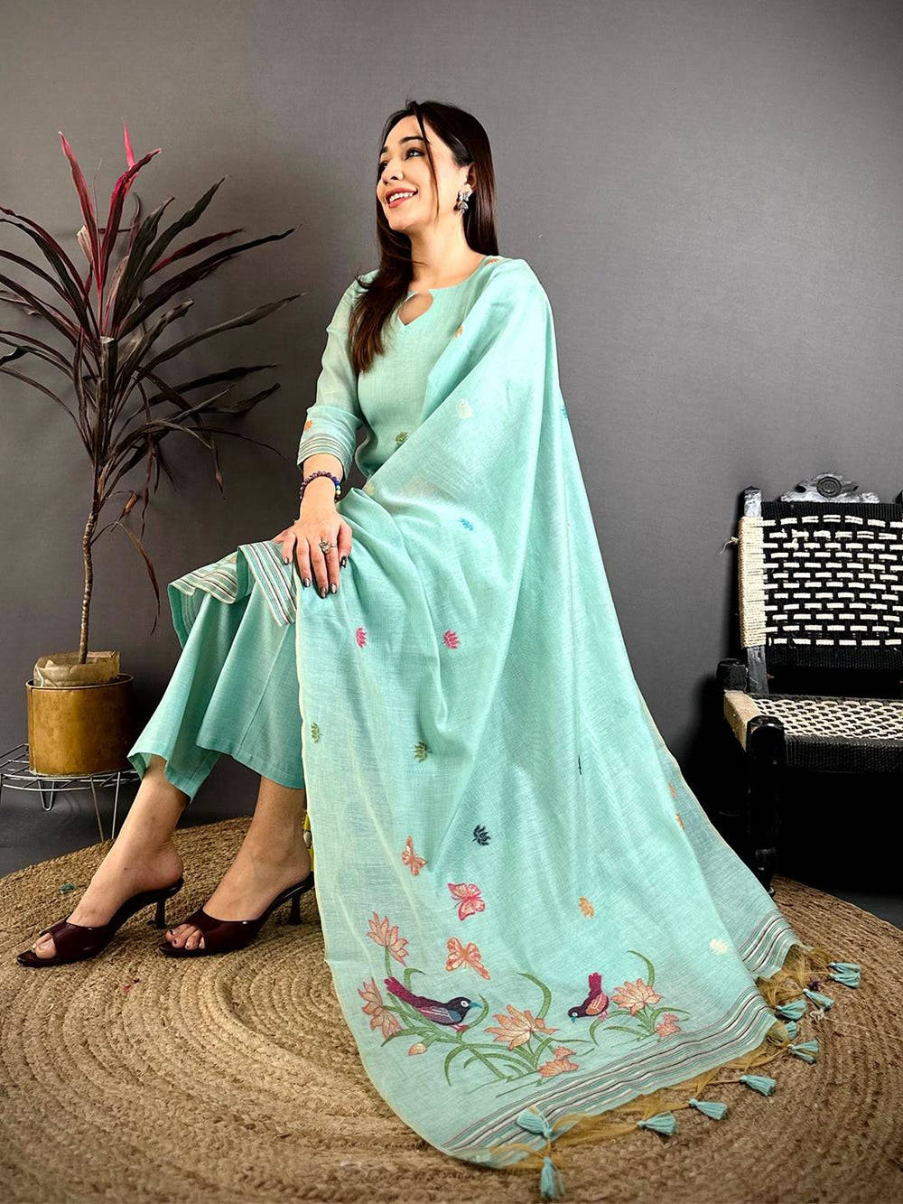 Mint Green Woven Floral Dress