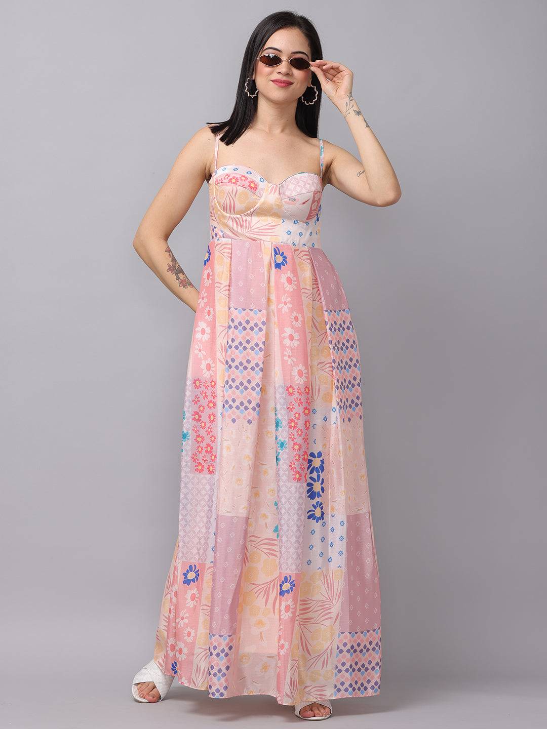 Serene Sunrise Corset Dress with sunglasses