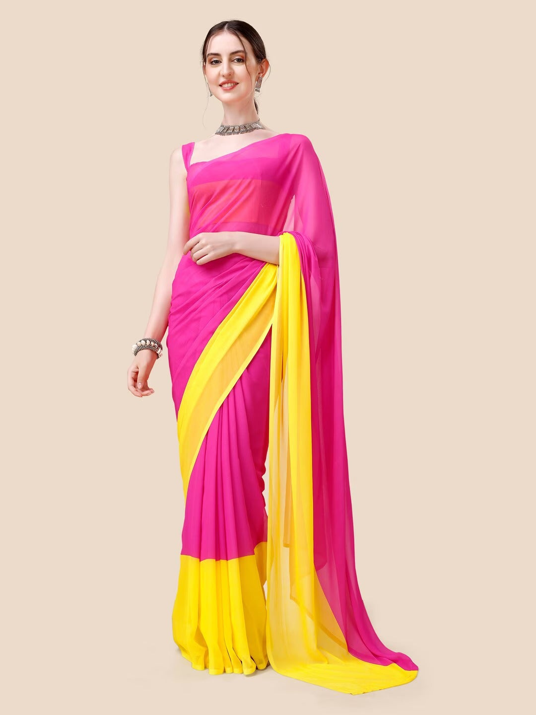  Stylish Rani Colour Ombre Poly Georgette Saree 
