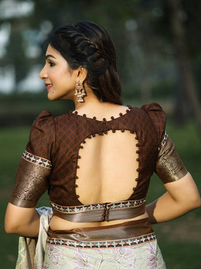 Silver Batik Pen kalamkari Saree With Zari Weaving Pallu