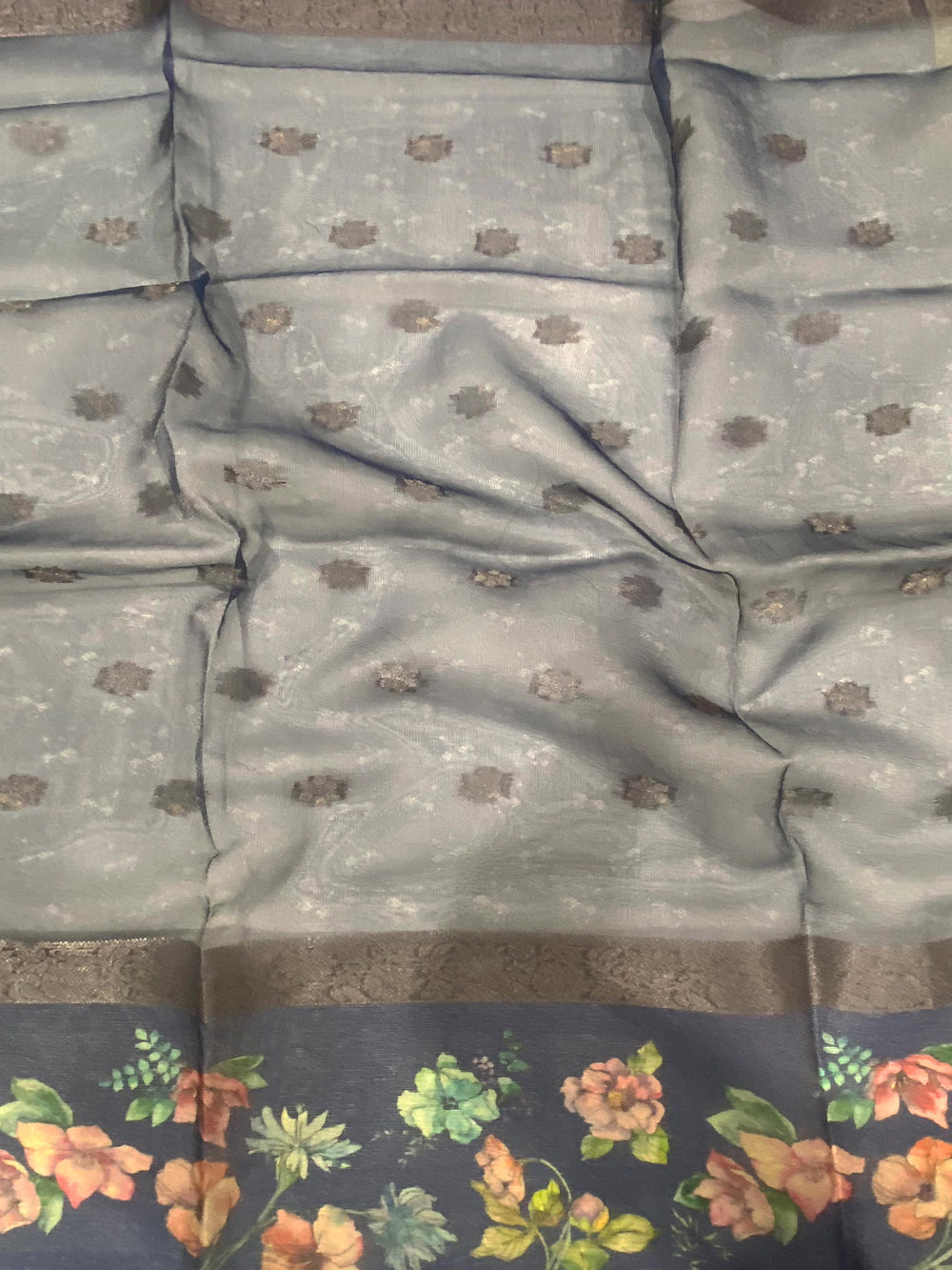 Blue Tissue Digital Floral Saree