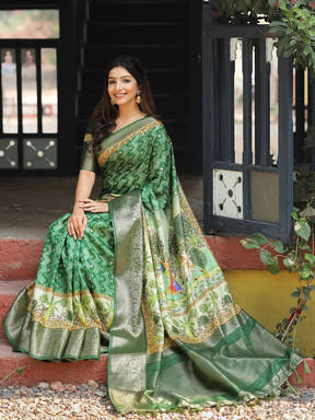  Green Colour Visocse Dola Silk Saree with Pichwai Print