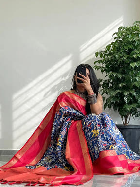 Elegant Pochampally Print Soft Silk Saree with Gadwal Border.