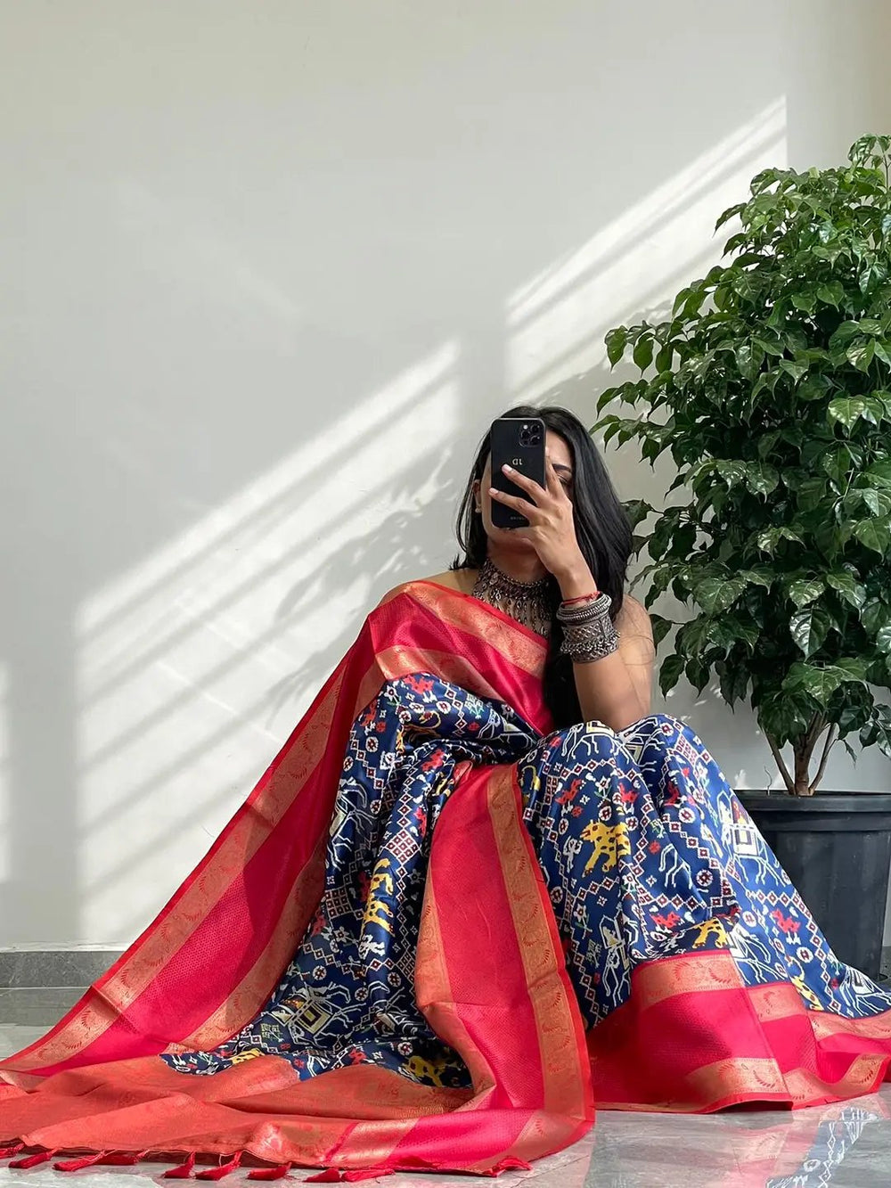 Elegant Pochampally Print Soft Silk Saree with Gadwal Border.