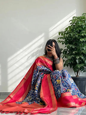 Elegant Pochampally Print Soft Silk Saree with Gadwal Border.