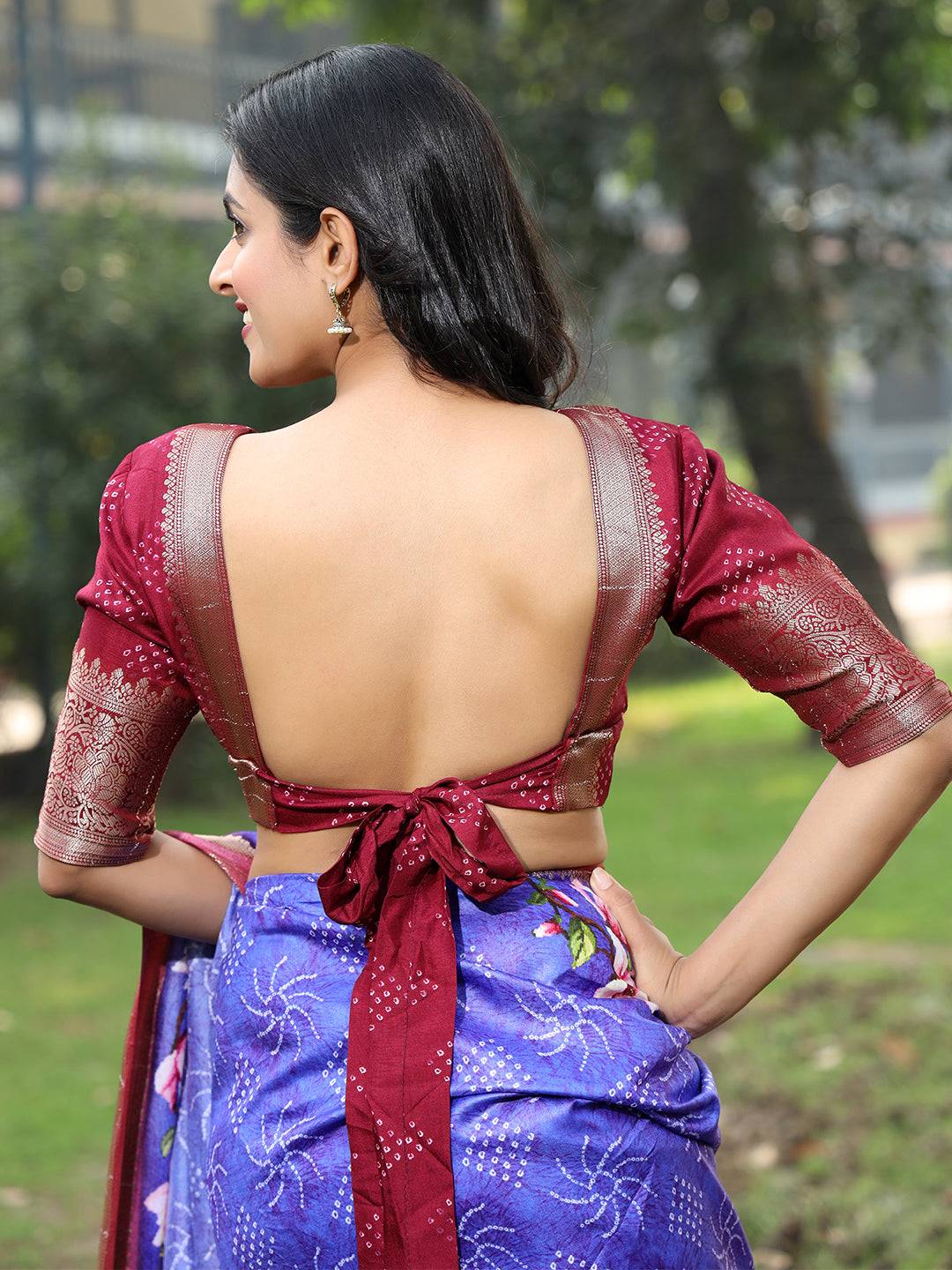 Purple Pure Viscose Dola Silk Saree With Floral Print Border