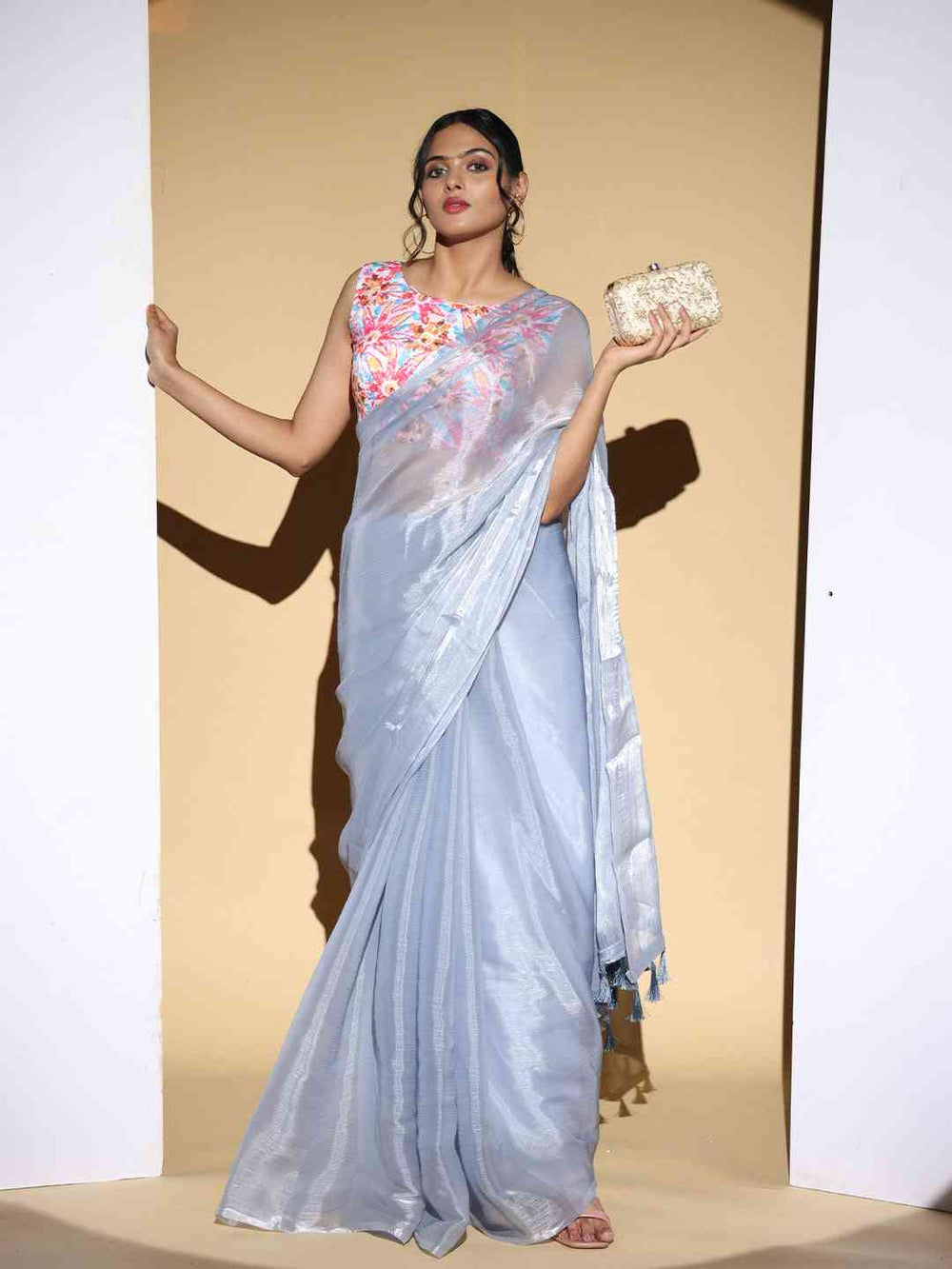 Chiffon Dual Tone Party Wear Designer Saree