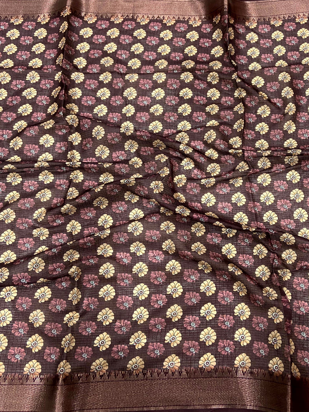 Grey Kota Doriya Floral Kalamkari Print Saree