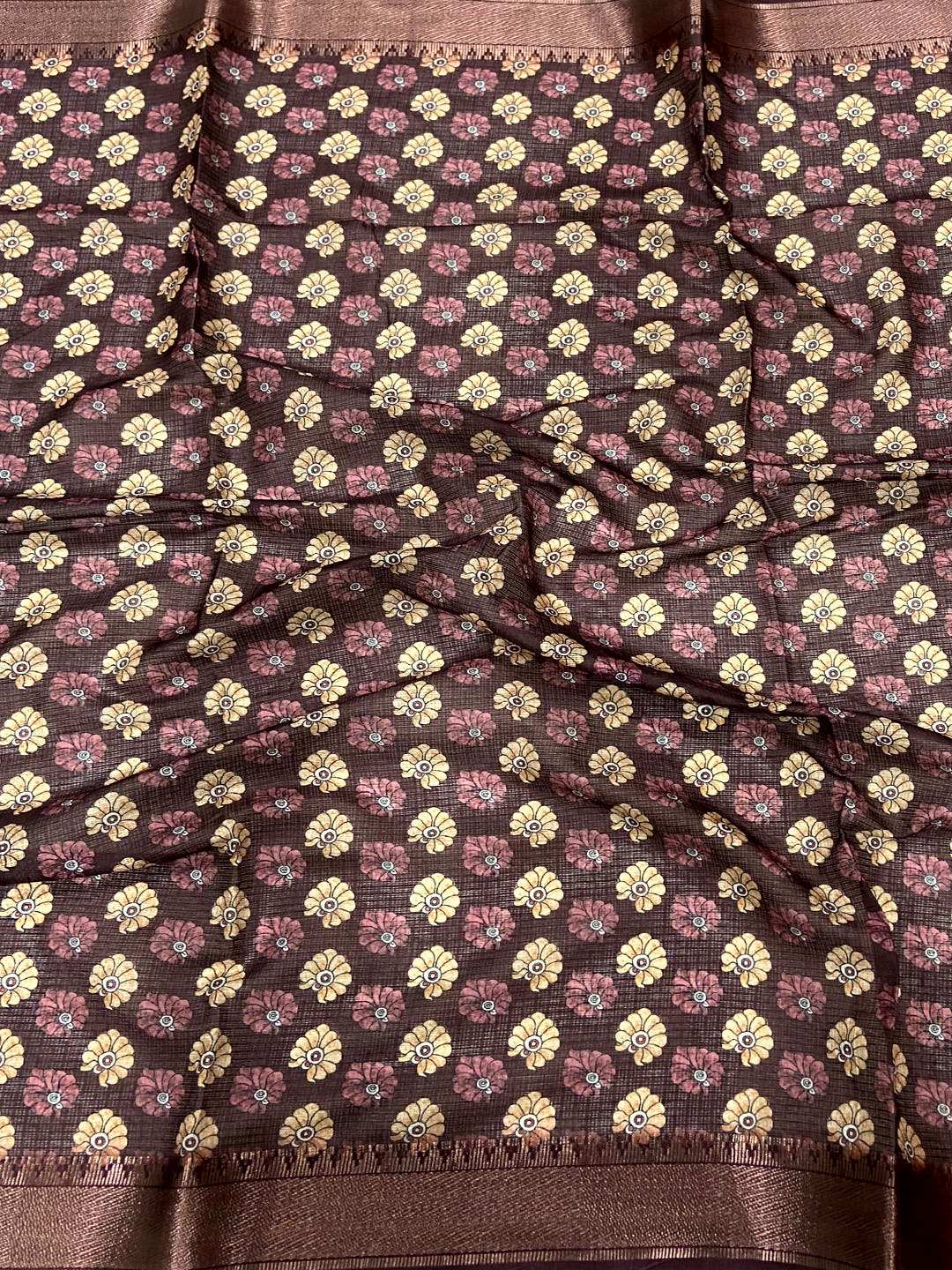 Grey Kota Doriya Floral Kalamkari Print Saree