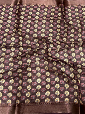 Grey Kota Doriya Floral Kalamkari Print Saree