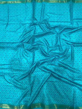Turquoise Jungle Printed Silk Saree