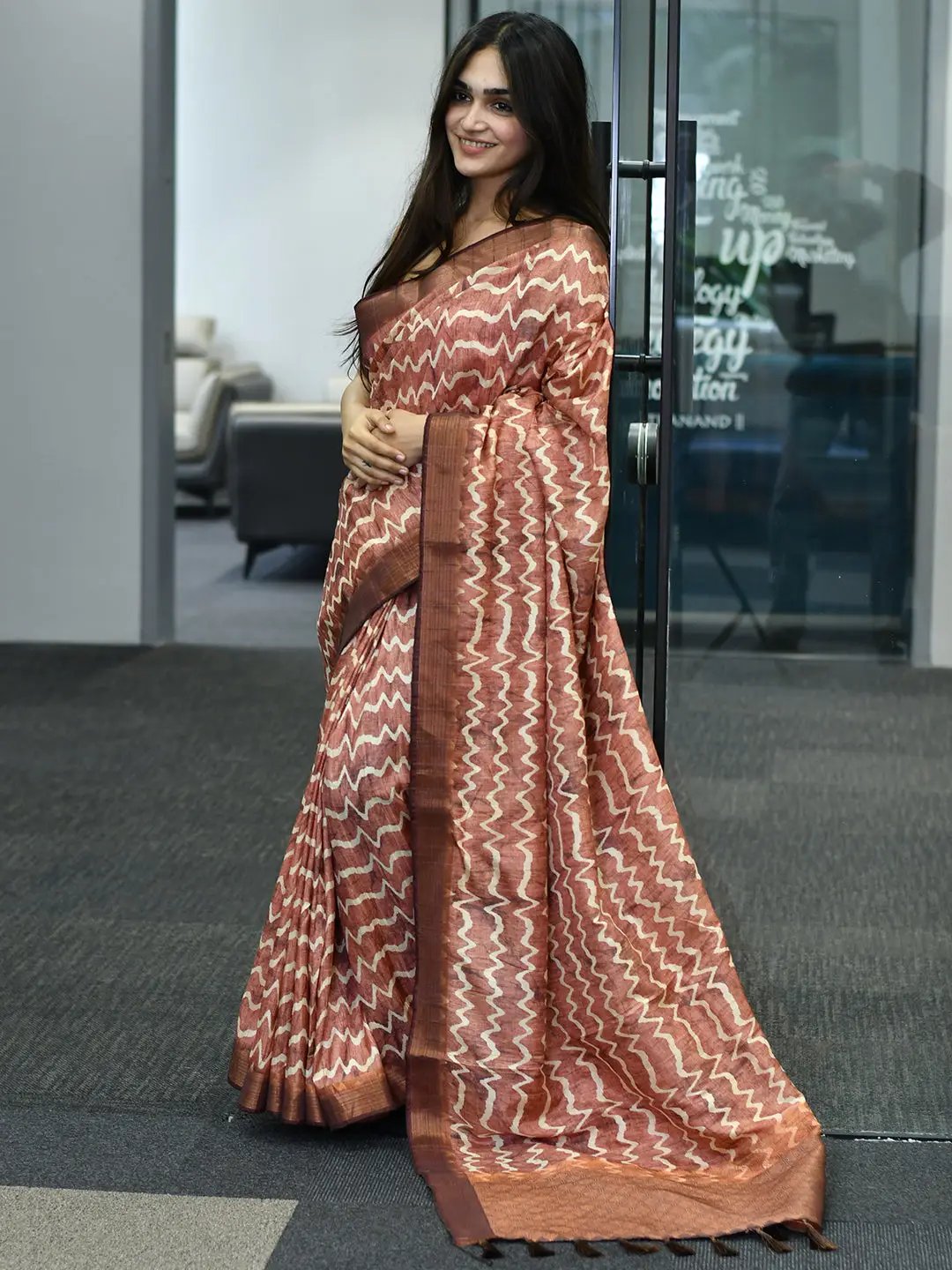 Elegant Pure Tussar Ghicha Silk Saree with unique digital design