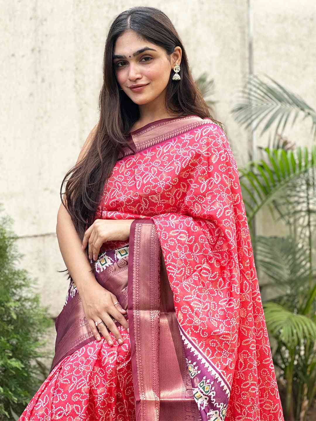 Beautiful soft silk Bandhej saree with detailed digital print