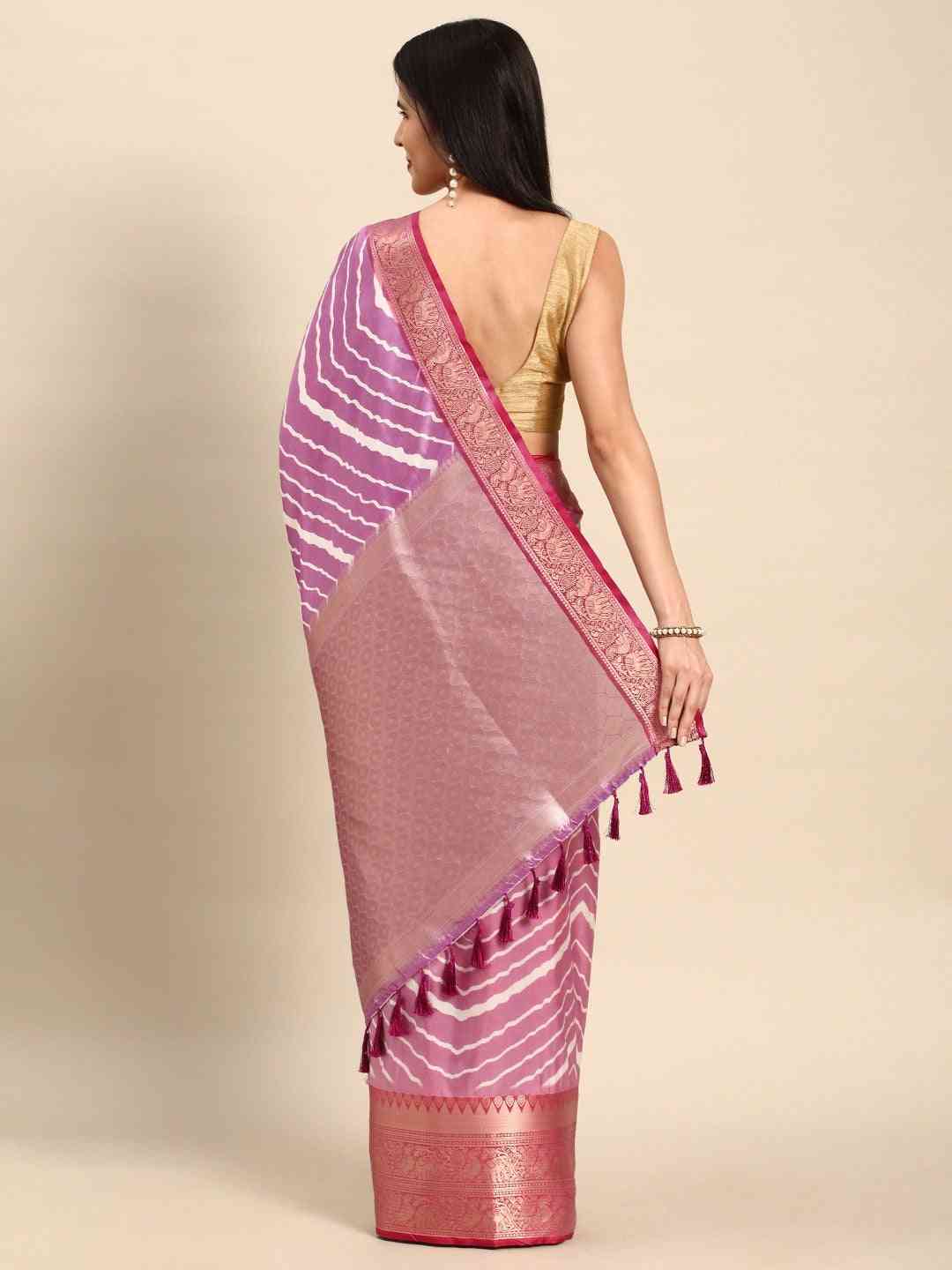  Zari Border Lehria Purple Colour Party Wear Saree