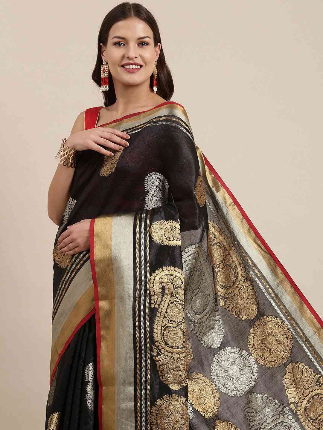  Kanjivaram Black Colour Woven Design Silk Saree