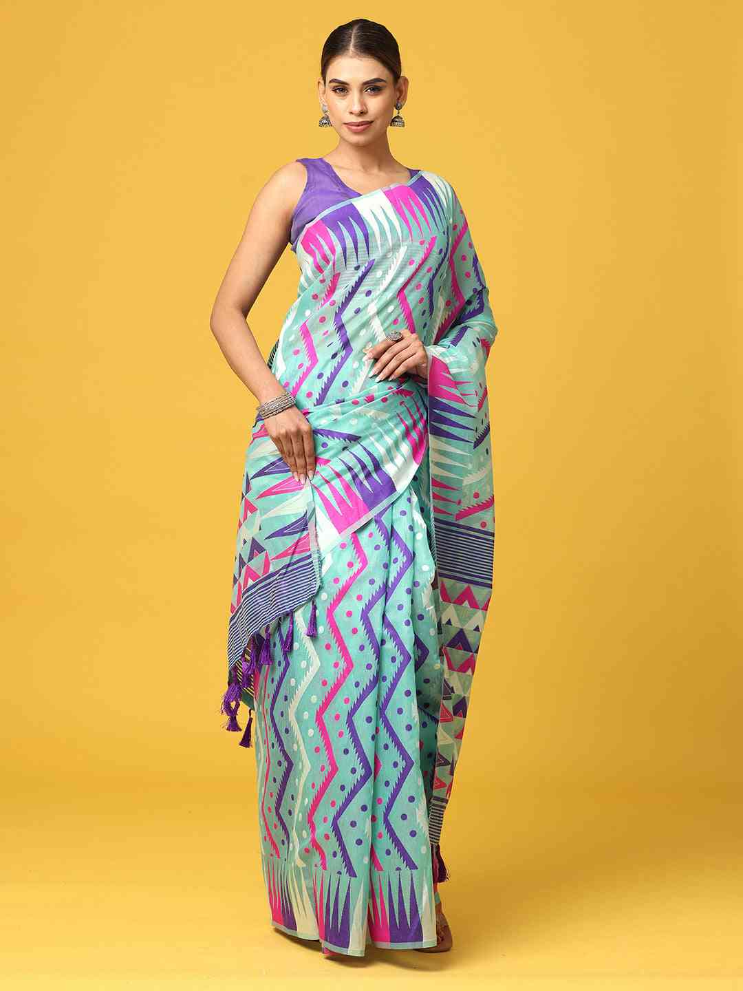 Stylish Dhakai Jamdani Cotton Silk Saree
