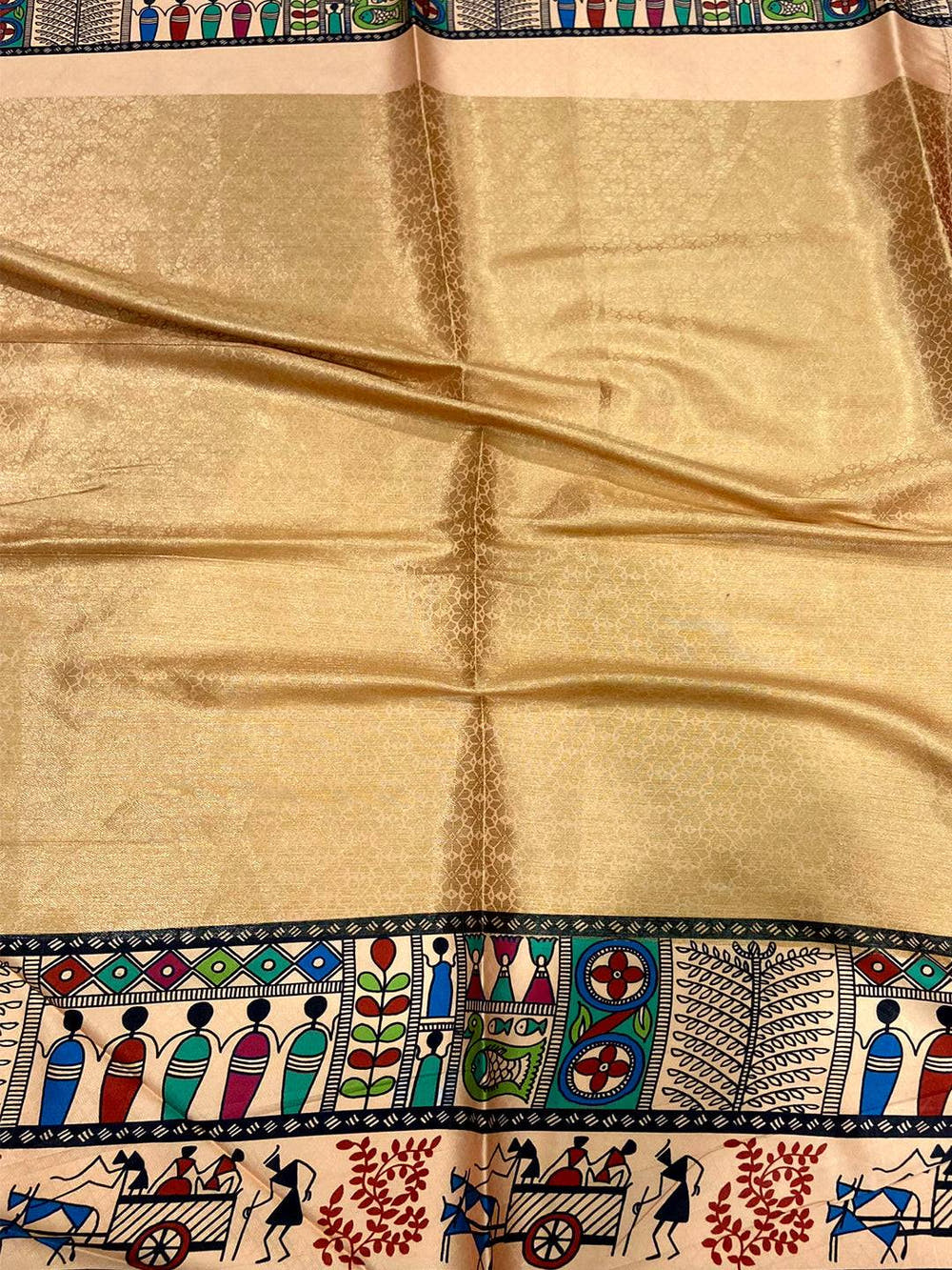 Blush Red Madhubani Print Soft Silk Saree