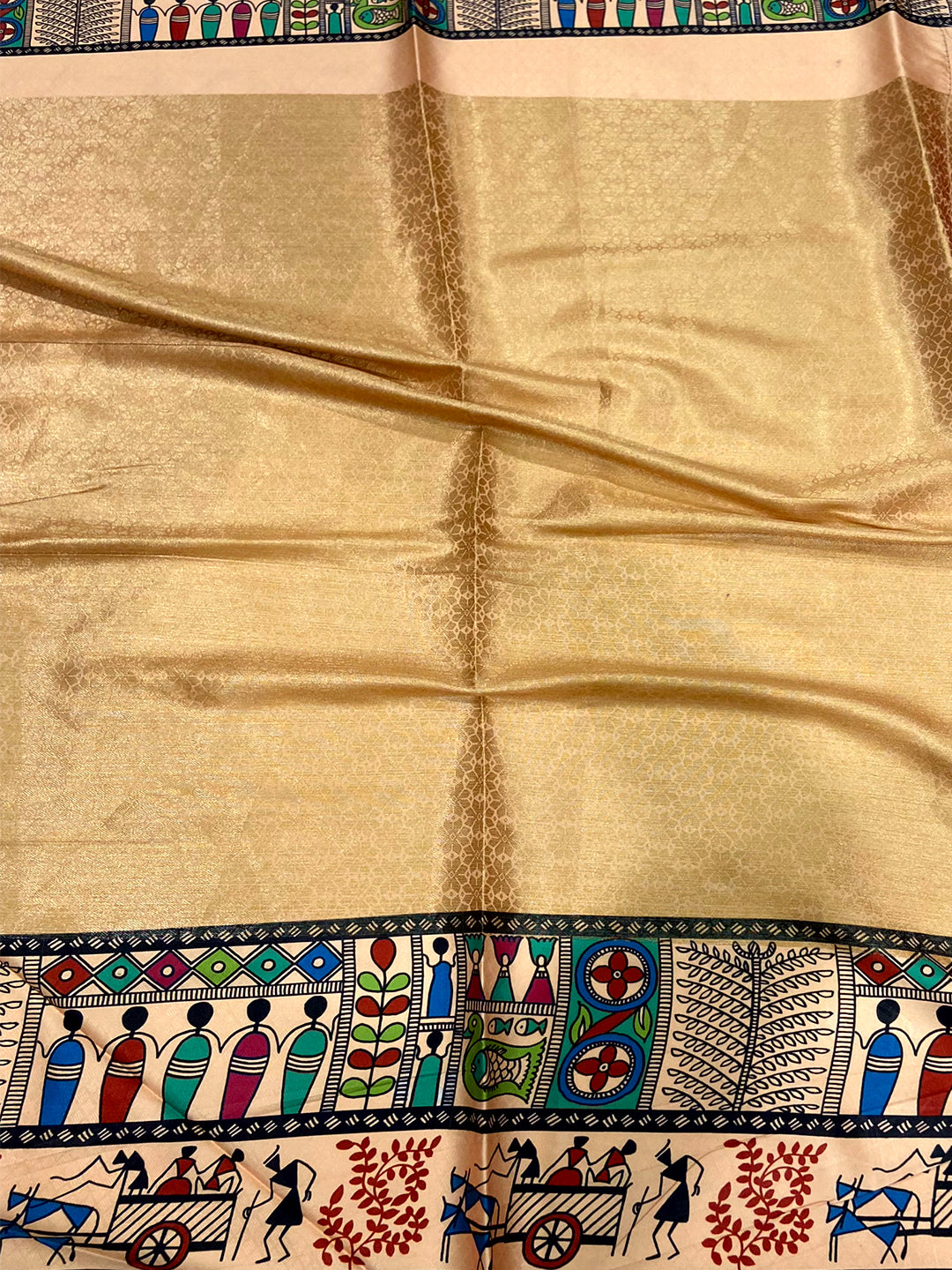 Blush Red Madhubani Print Soft Silk Saree