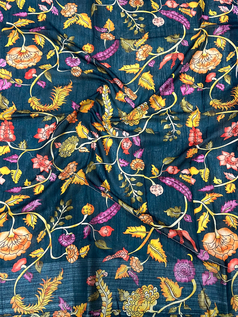 Red Linen Kalamkari Print Saree