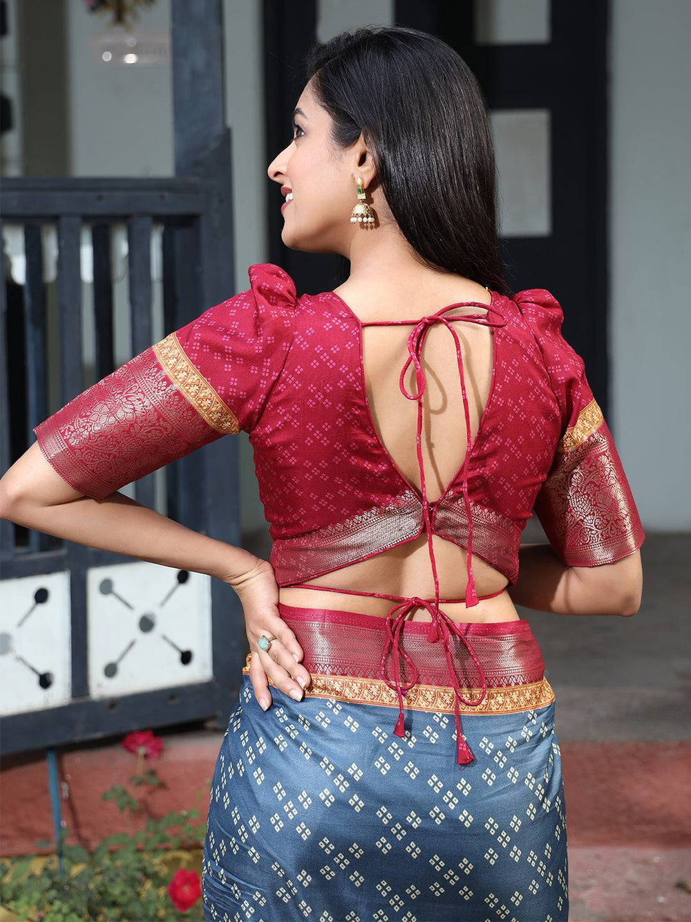 Blue Pure Viscose Dola Silk Saree with Bhandhej Print 