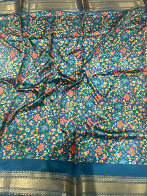 Blue Mughal Kalamkari Print Pashmina Saree