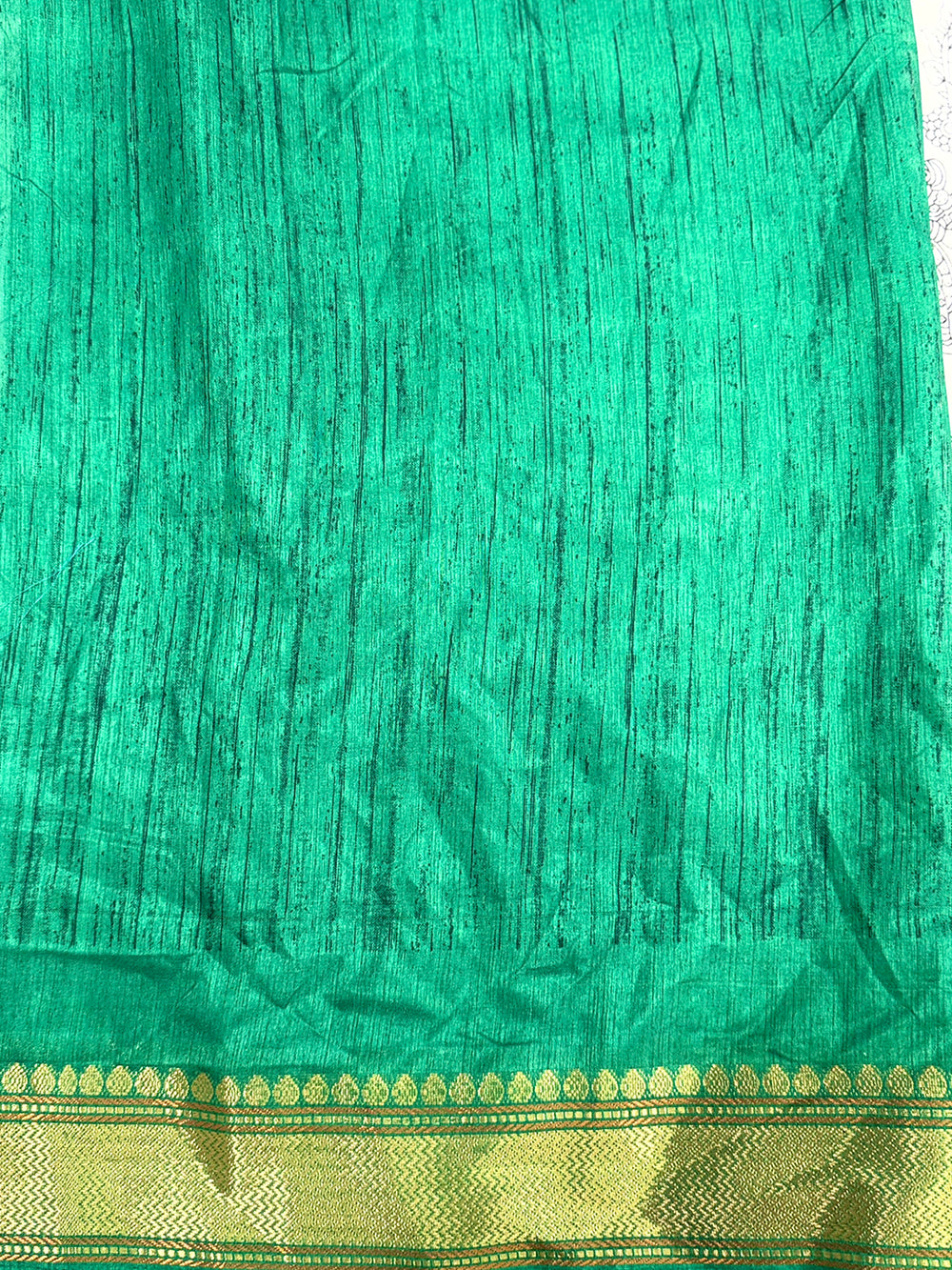 Green Pen Kalamkari Printed Dola Silk Saree