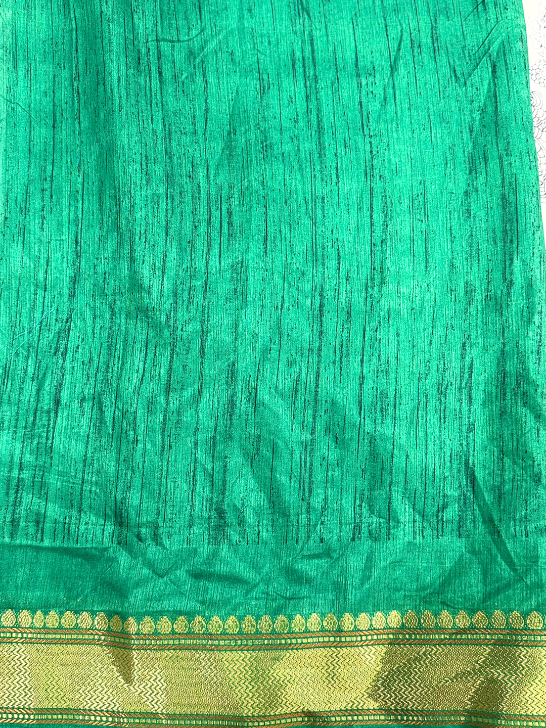 Green Pen Kalamkari Printed Dola Silk Saree