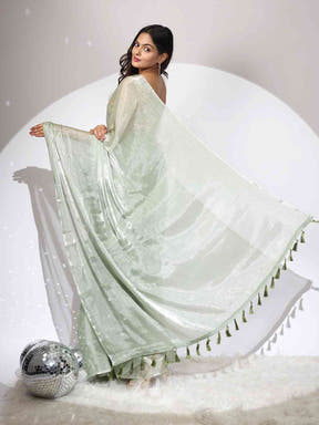 Chiffon Dual Tone Party Wear Designer Saree