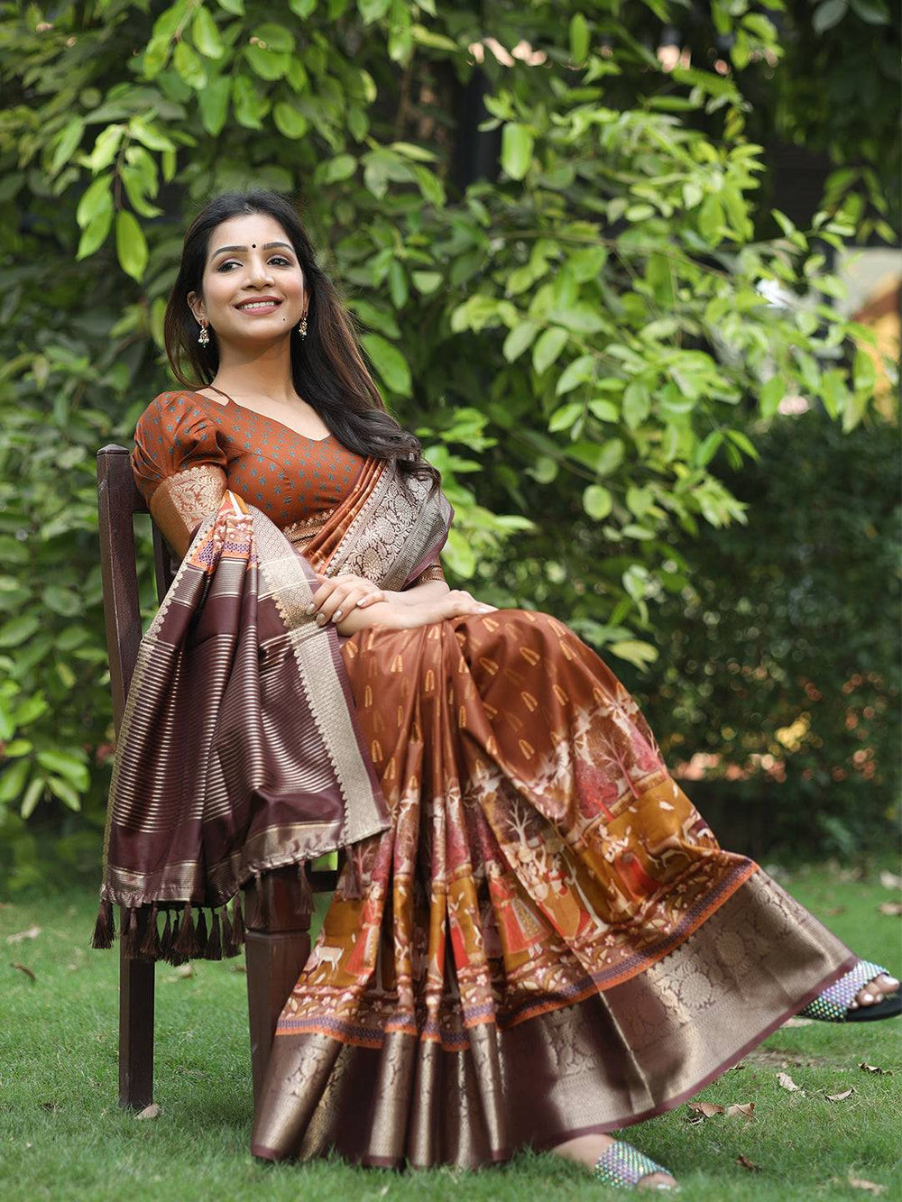  Ajrak Block & Hand Kalamkari Print Pure Viscose Saree 