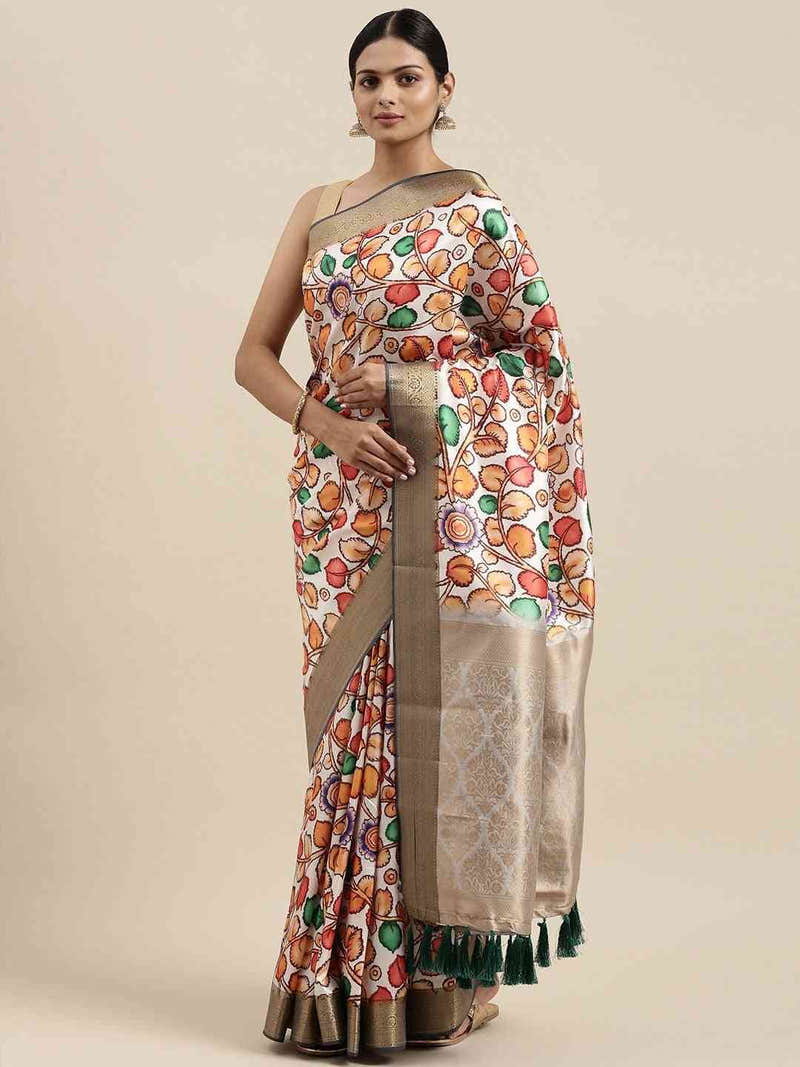 Banarasi White Colour Print Silk Saree