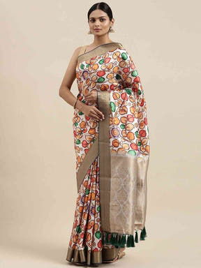  Exquisite Banarasi White Colour Floral Silk Saree