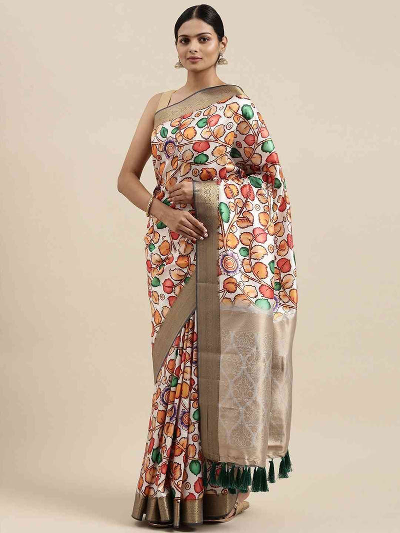  Exquisite Banarasi White Colour Floral Silk Saree