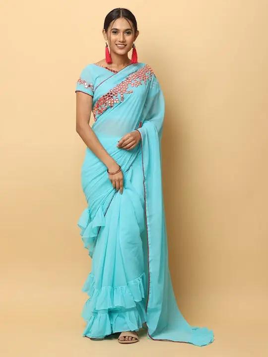 Soft Georgette Ruffle Party Wear Saree 