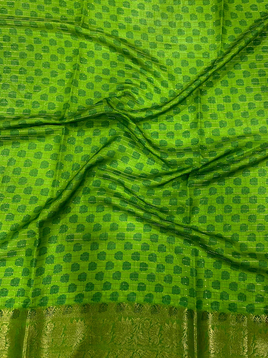 Green Dola Silk Bird Print Saree
