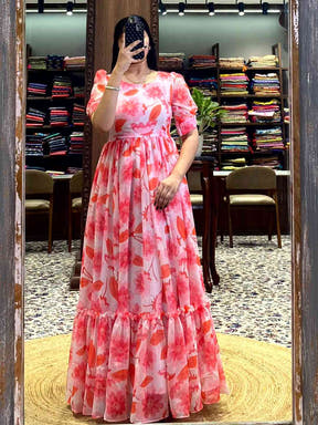 White Floral Georgette Dress