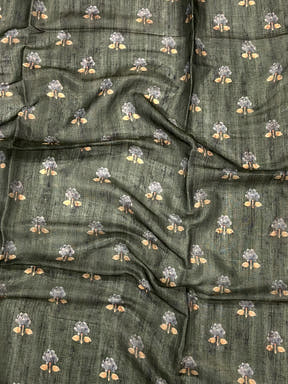 Dark Green Tissue Chanderi Kalamkari Saree