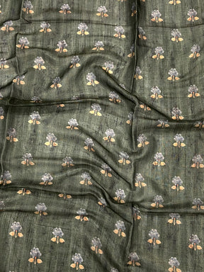Dark Green Tissue Chanderi Kalamkari Saree