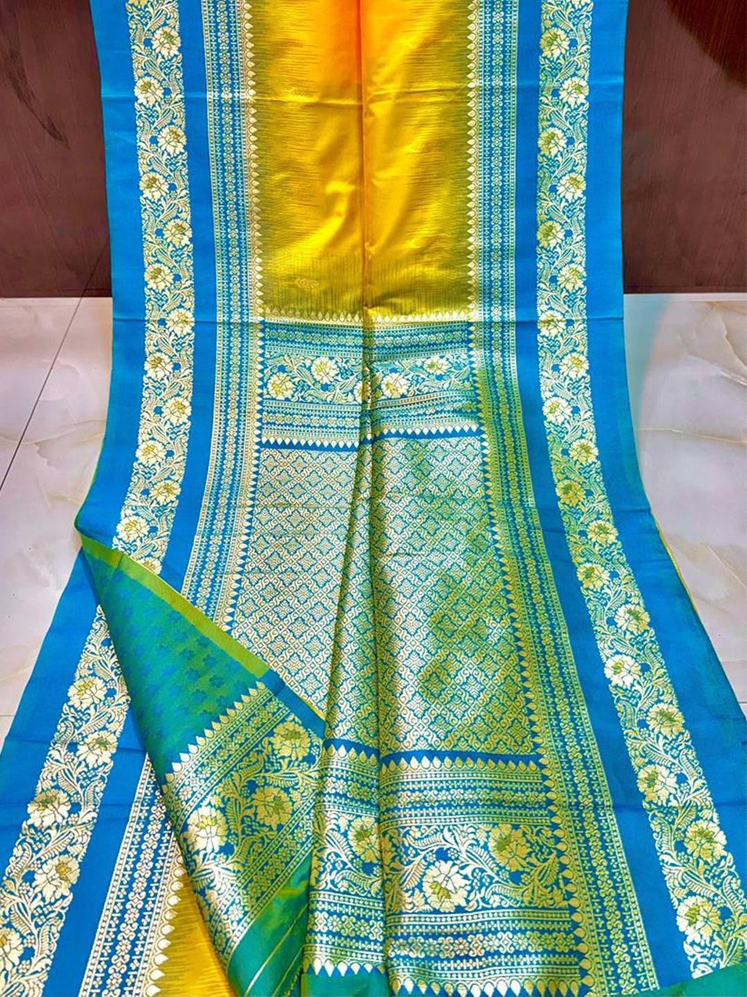 Gold Zari Woven Yellow Soft Silk Saree


