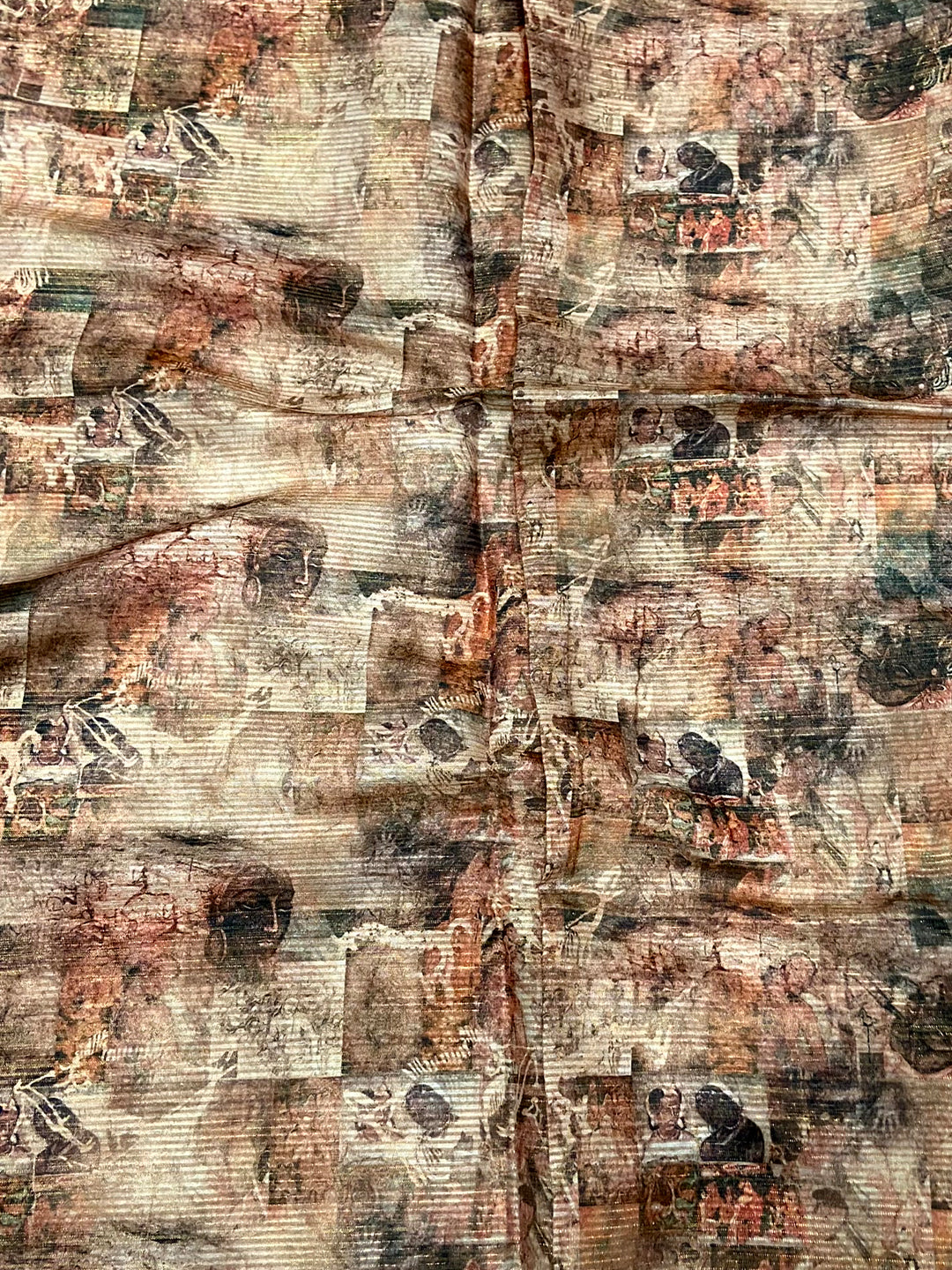 Orange Gold Zari Tussar Batik Print Saree