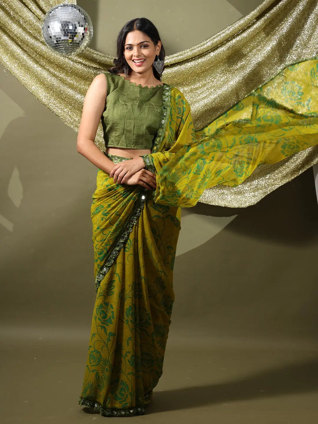 Soft Georgette Light Green Colour Party Wear Designer Saree