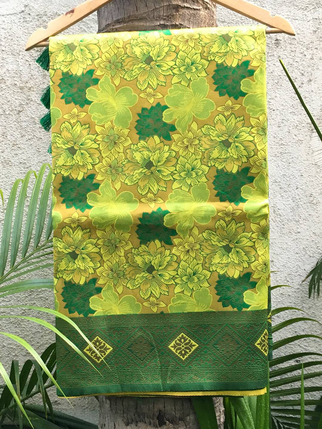 Sage Green Soft Silk Butta Weaving Saree fabric display