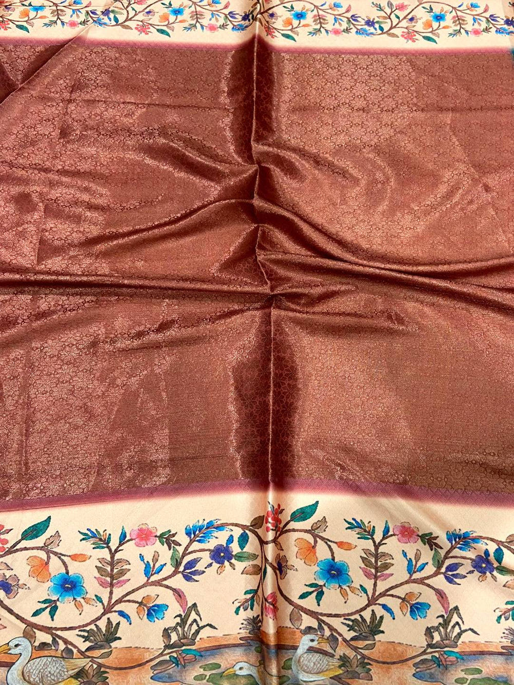 Teal Blue Madhubani Print Soft Silk Saree