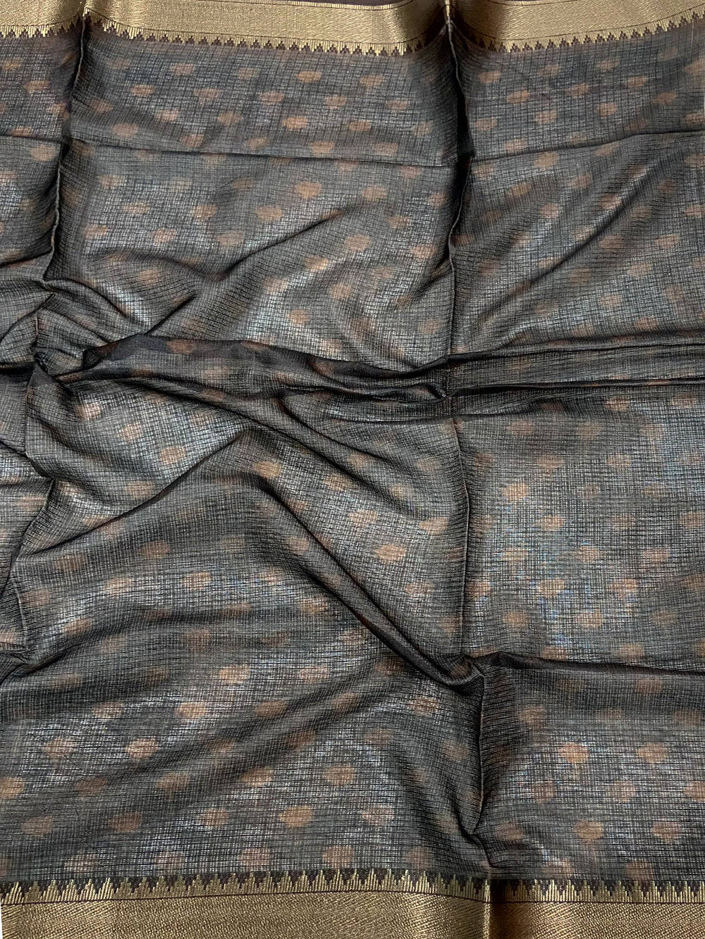 Coffee Brown Kota Doriya Floral Print Saree