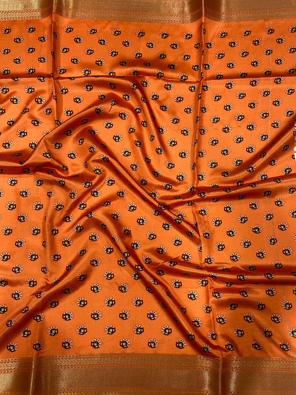 Light Orange Mughal Kalamkari Print Pashmina Saree