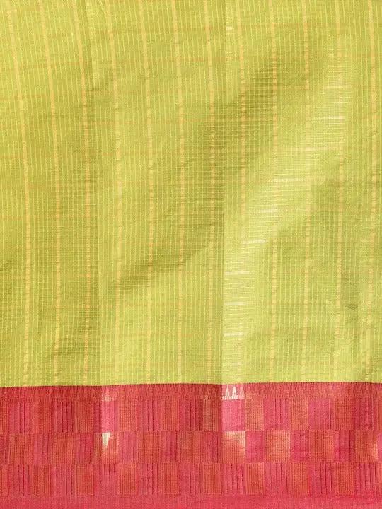 Trendy Olive Colour Woven Design Checked Saree 