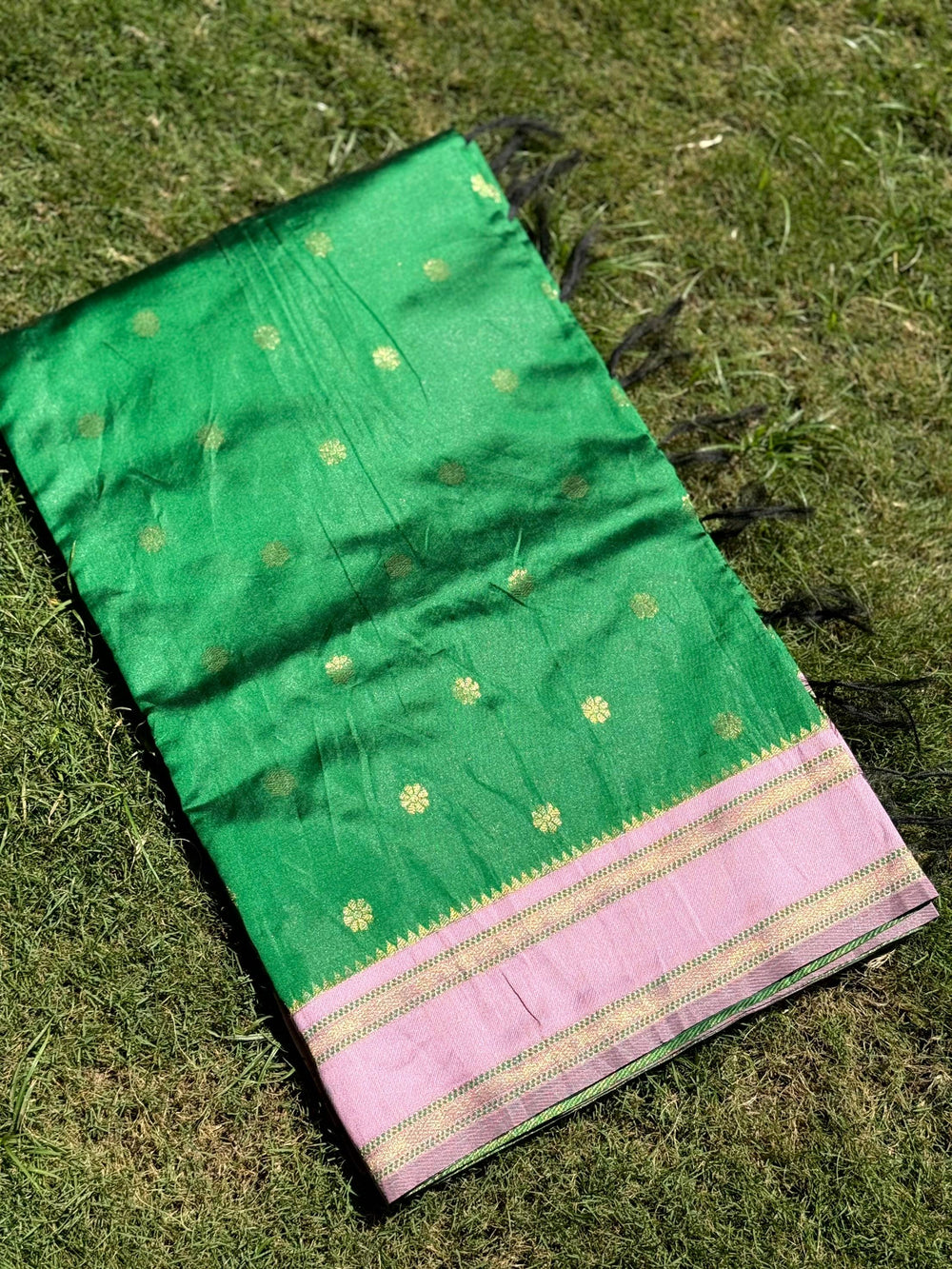 Green Silk Blend Floral Saree