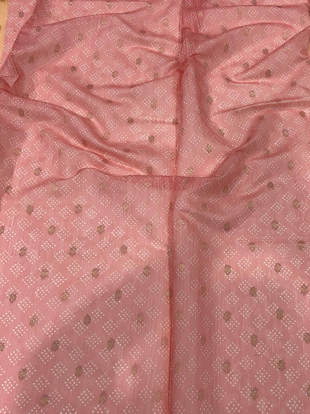 Carnation Pink Colour Block Print Saree