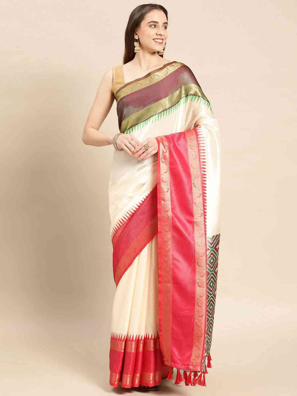 Ganga Jamuna Pattu Border Banarasi Soft Silk Saree Vastranand 