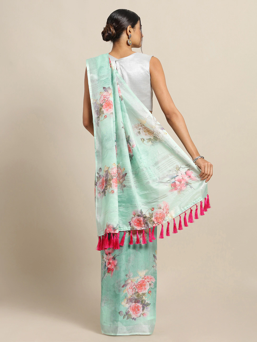 Soft Linen Flower Digital Print Sarees at Vastranand