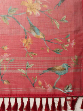 Mustard Colour Soft Linen Saree With Exquisite Digital Print
